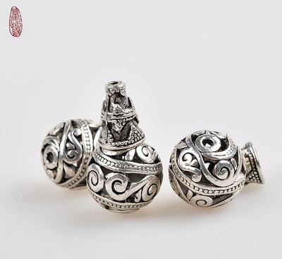 藏银镂空雕花佛头佛塔隔珠 DIY佛珠饰品中的匠心之选